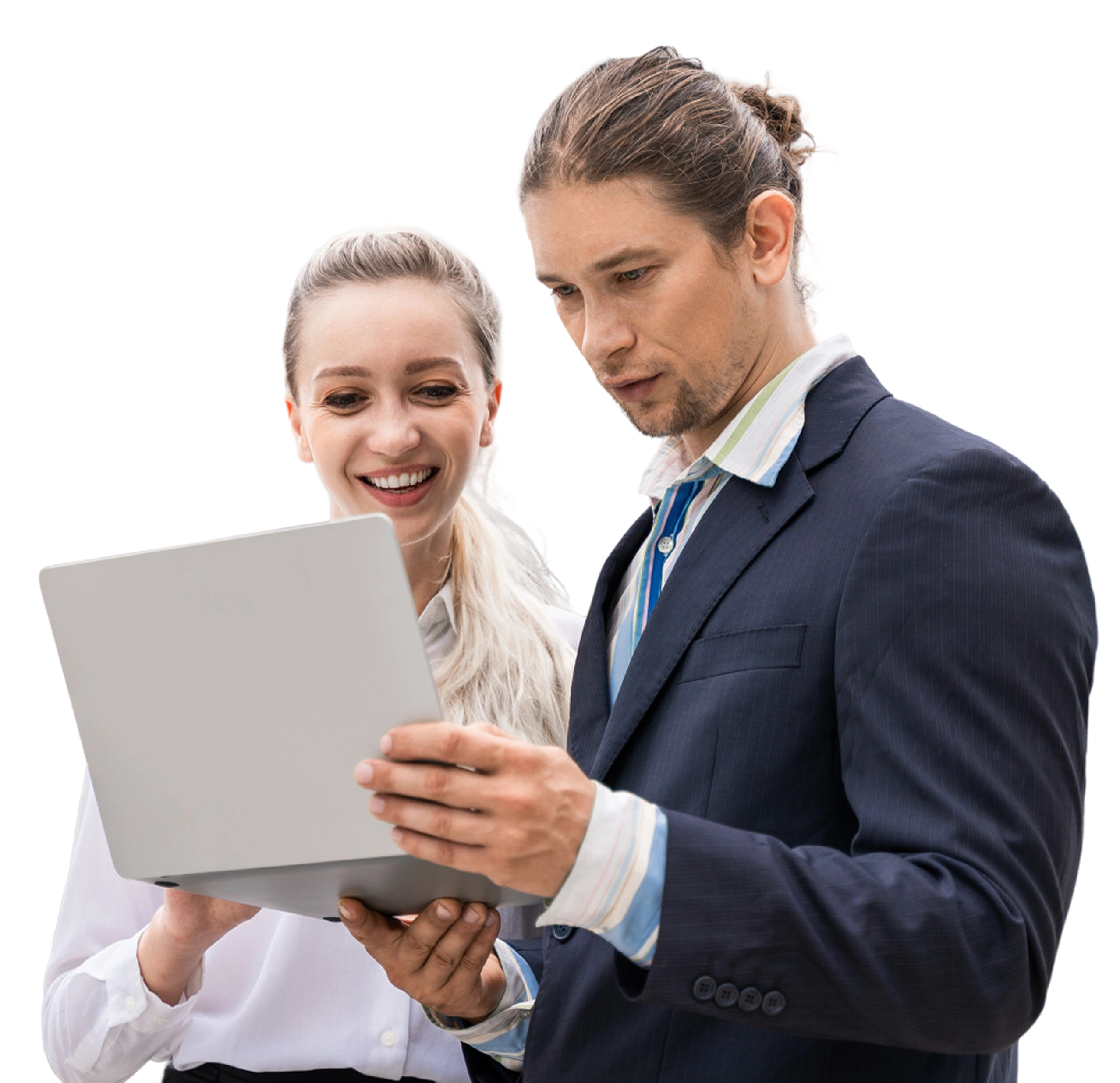 Salesforce professionals collaborating with laptop showing Ksolves and Salesforce logos
