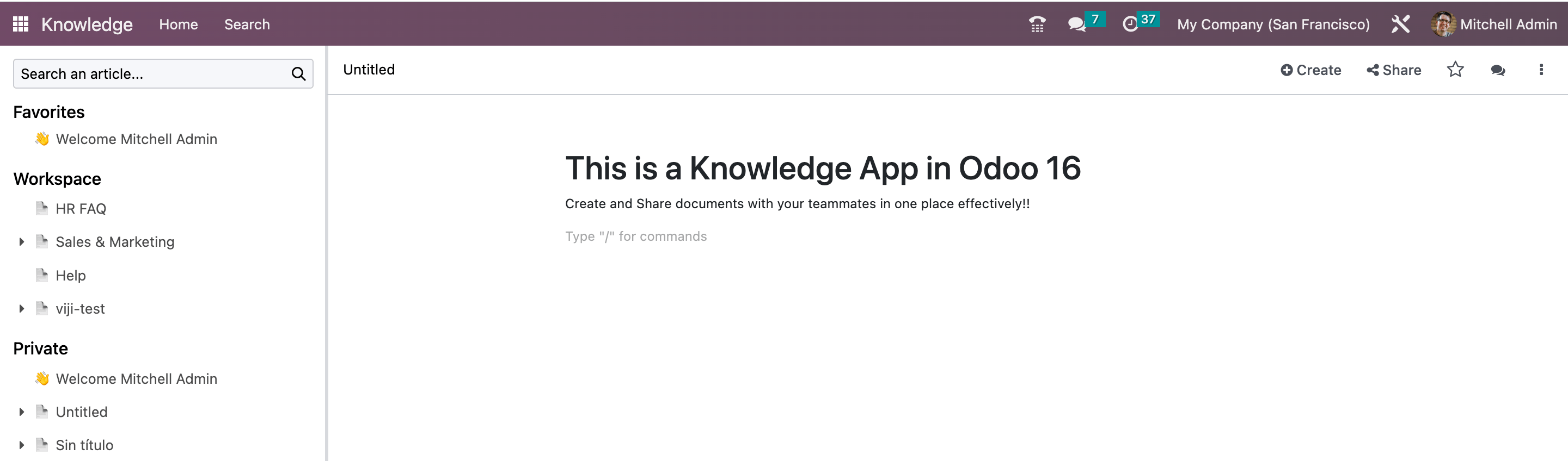 Knowledge App in odoo 16